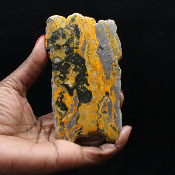 Fetta allungata di diaspro calabrone lucidato