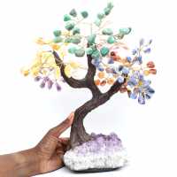Albero minerale con base in ametista e foglie composte da vari minerali