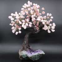 Albero minerale con base in ametista e foglie in quarzo rosa