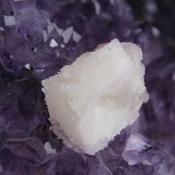 Geode di ametista con cristallo di calcite