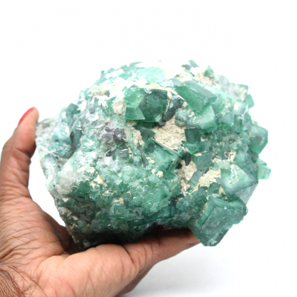 Fluorite verde grezza in cristalli su matrice