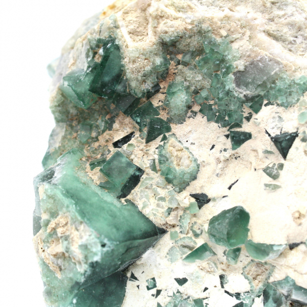 Cristalli di fluorite verde grezzo su ganga