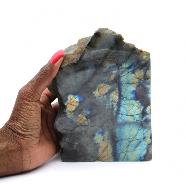 Pietra labradorite naturale lucidata su un lato