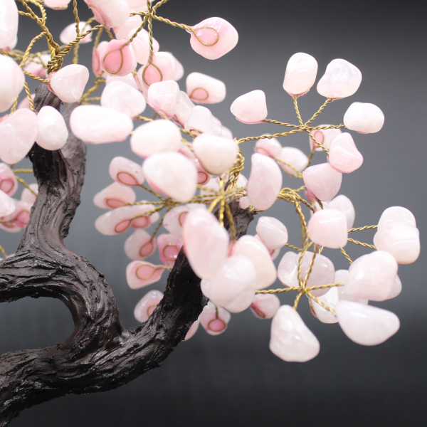 Albero minerale con base in ametista e foglie in quarzo rosa