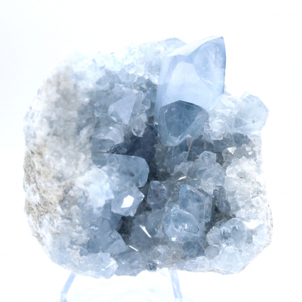Esemplare di celestite blu con cristalli lucenti