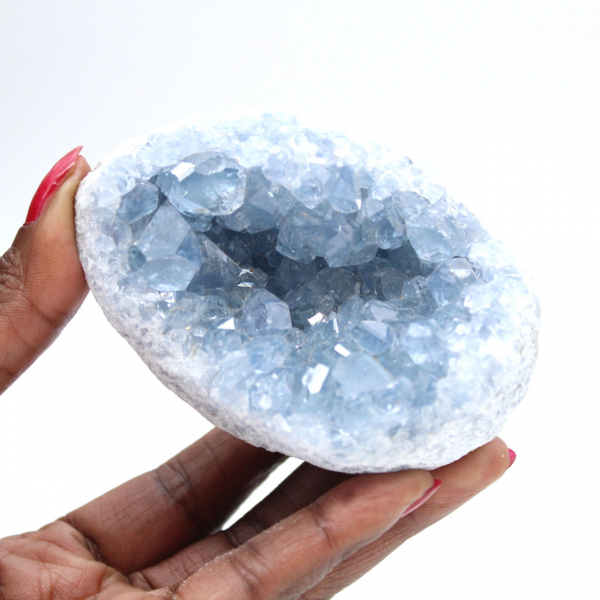 Blocco naturale di celestina blu del Madagascar