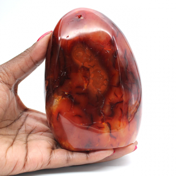 Ornamento in corniola rosso-arancio lucidata del Madagascar - autentico esemplare da collezione