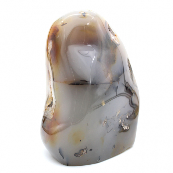 Corniola lucidata, grande ornamento minerale rosso-arancio, Madagascar