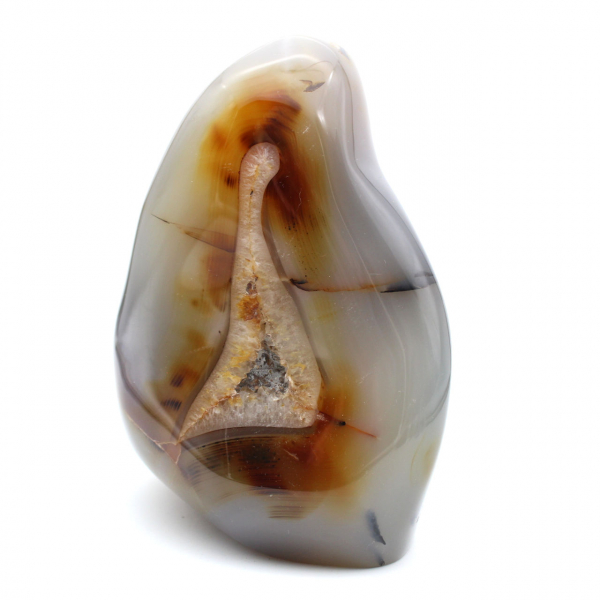 Corniola lucidata, grande ornamento minerale rosso-arancio, Madagascar