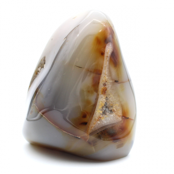 Corniola lucidata, grande ornamento minerale rosso-arancio, Madagascar