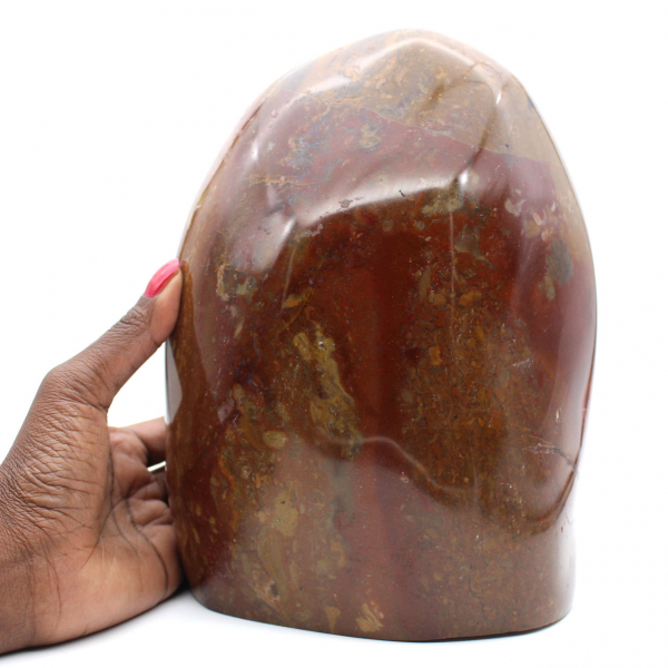 Ornamento in diaspro rosso lucidato, esemplare minerale da collezione, Madagascar