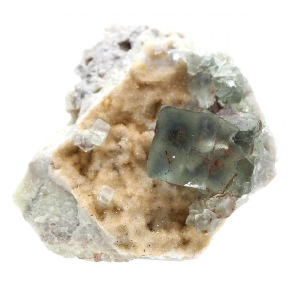Minerale di fluorite verde: cristalli su matrice per decorazione