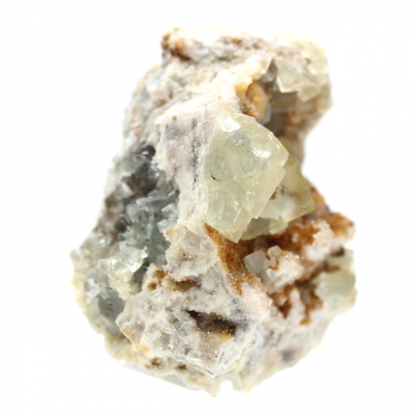 Fluorite grezza dal Marocco: grande cristallo verde su roccia ospite