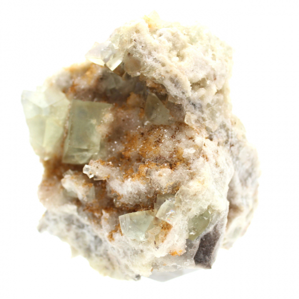 Fluorite grezza dal Marocco: grande cristallo verde su roccia ospite