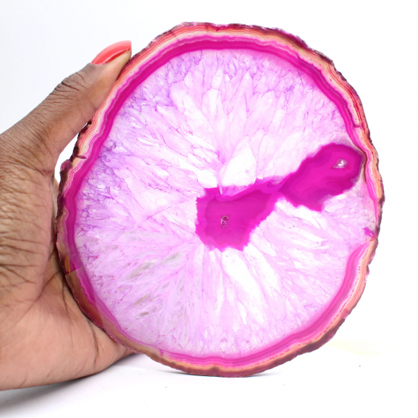 Fetta di agata naturale tinta di rosa