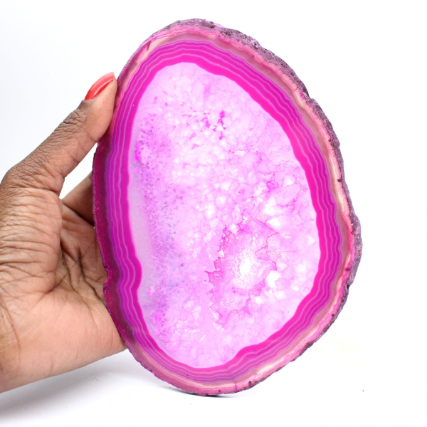 Fetta decorativa di agata rosa tinta