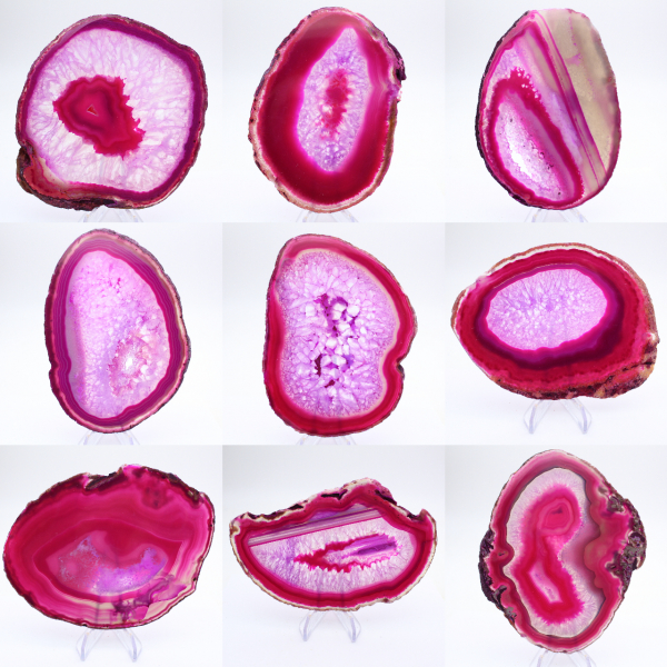 Fetta lucida di agata rosa tinta