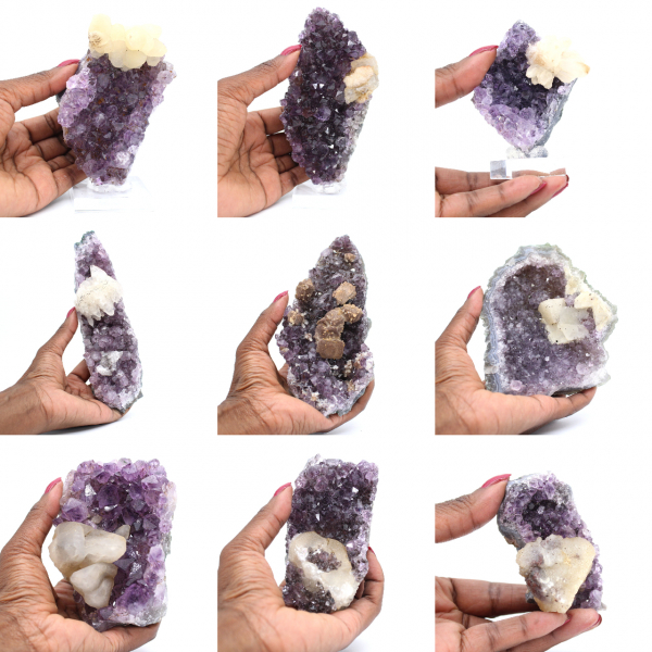 Cristalli di ametista con punti di calcite