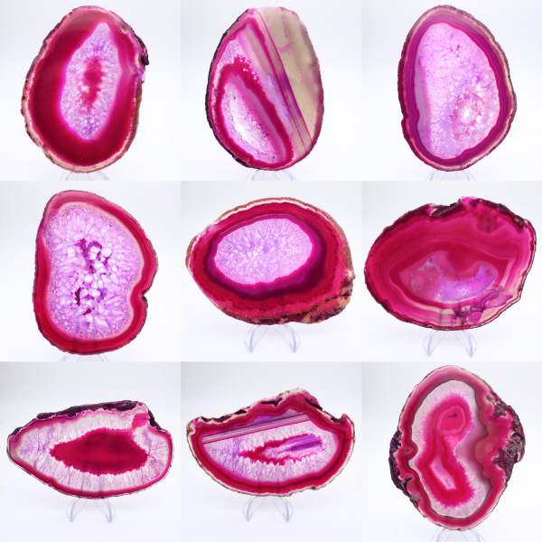 Fetta lucida di agata rosa tinta