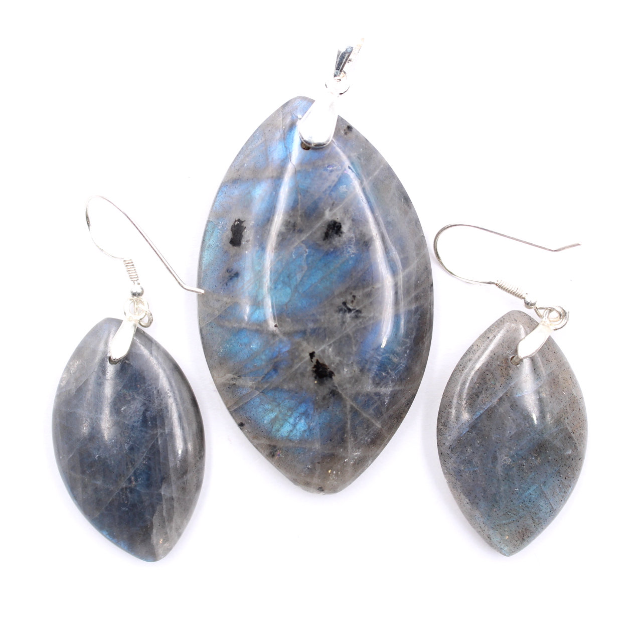 Ciondolo e orecchini in labradorite e argento 925