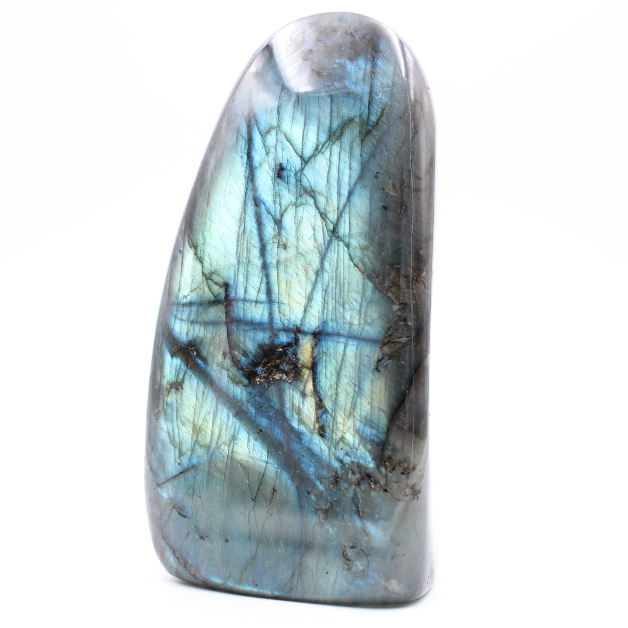 Labradorite verde blu lucida a forma libera