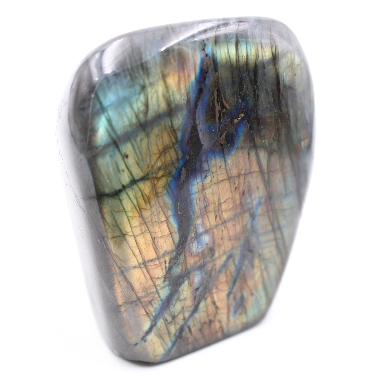 Forma libera con decorazione in pietra labradorite gialla