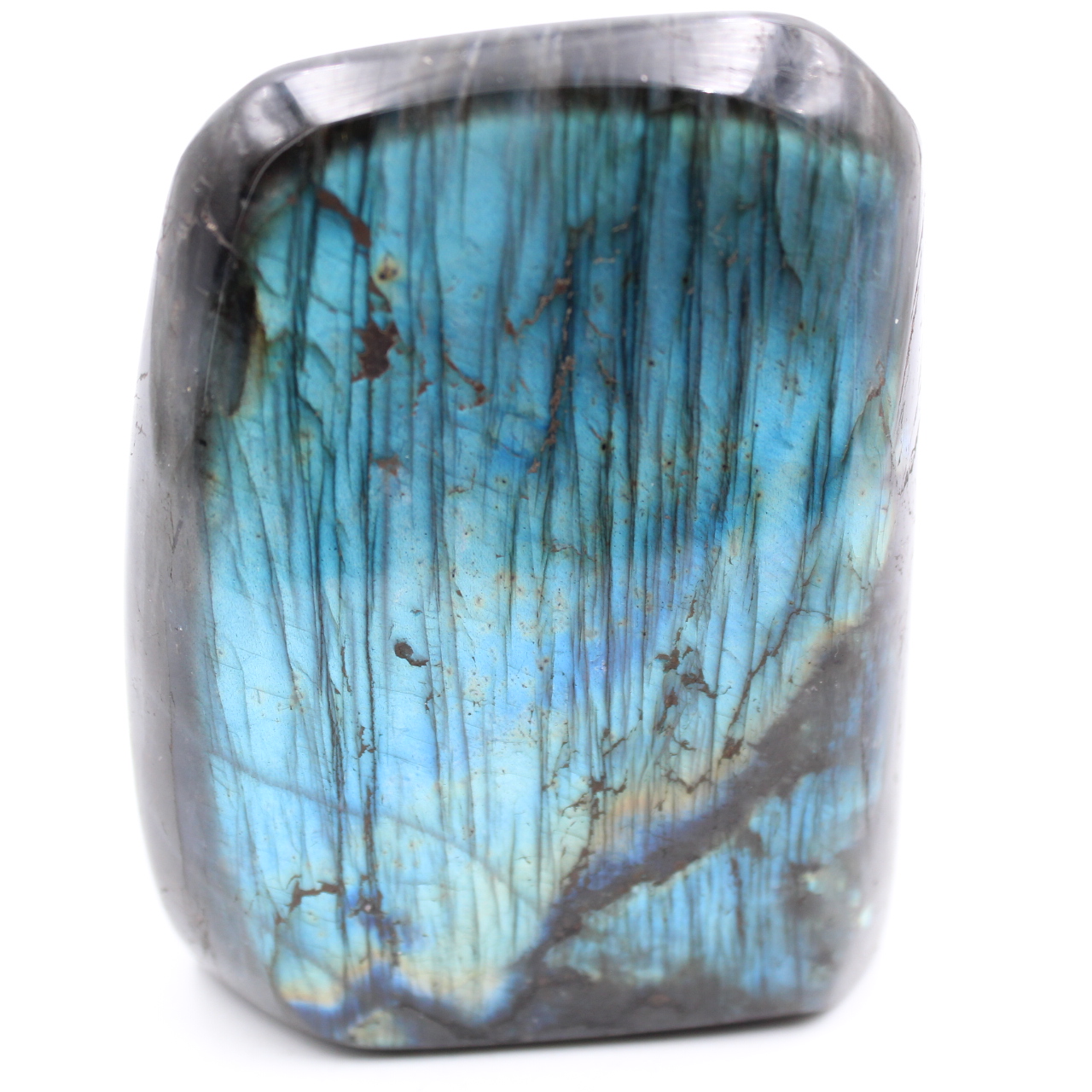 Forma lucida decorativa in labradorite blu