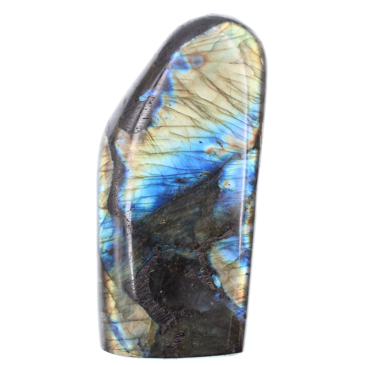 Labradorite blu e gialla, blocco lucido