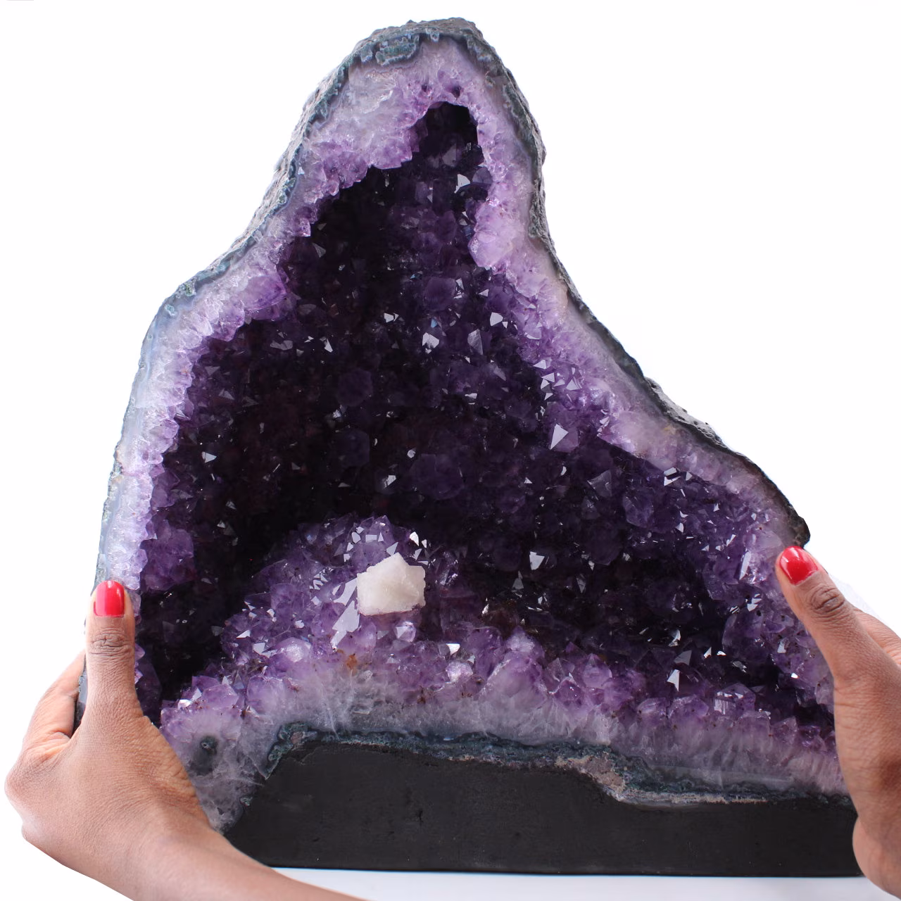 Geode di ametista con cristallo di calcite