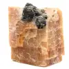 Cristalli di mica nera su blocco di calcite arancione - 0