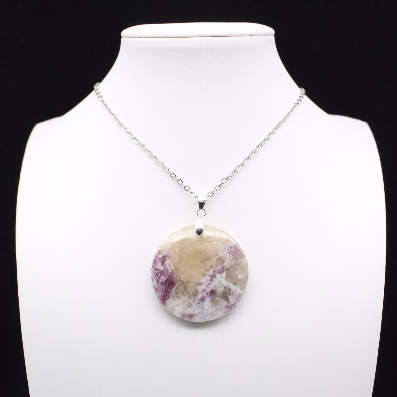 Ciondolo rotondo in lepidolite