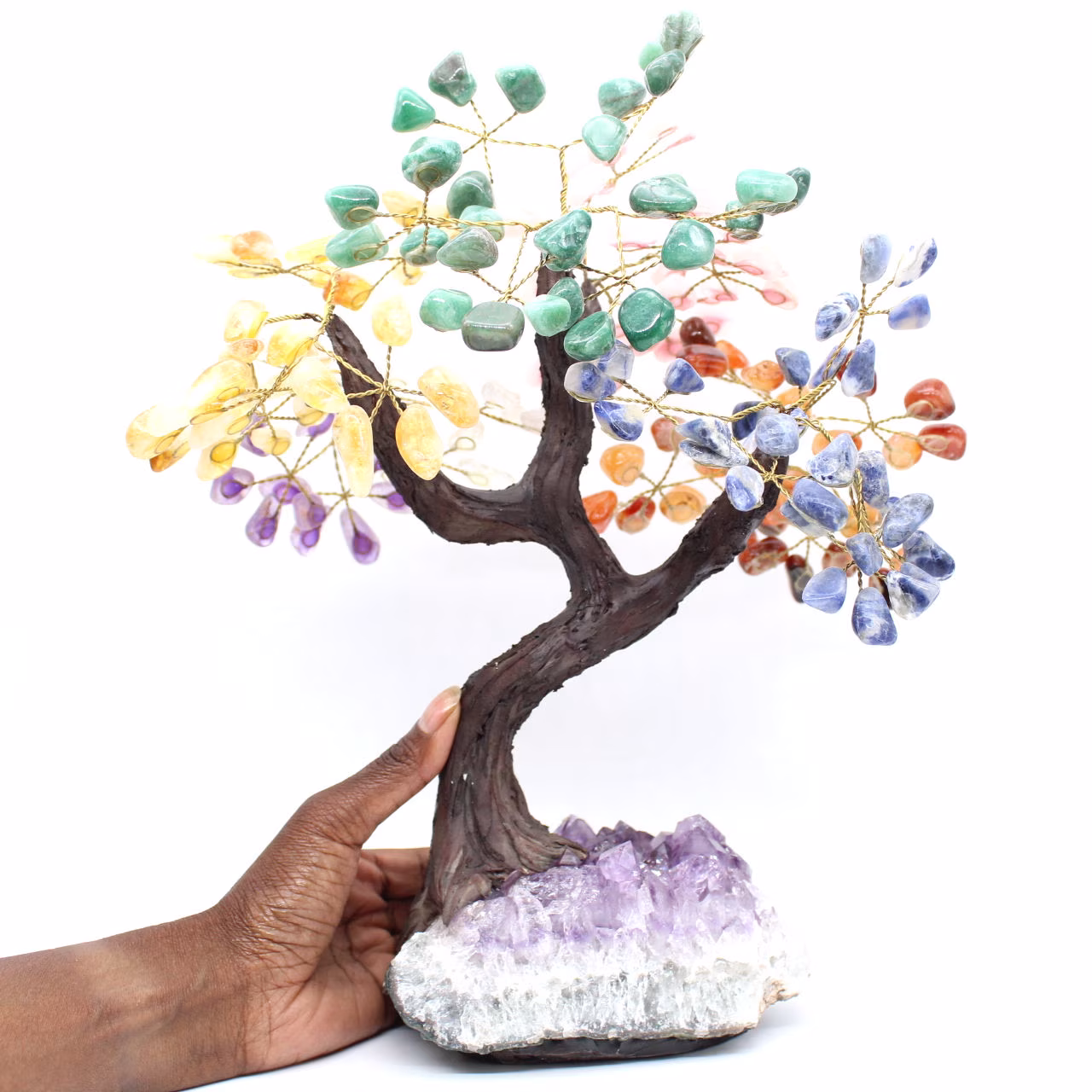 Albero minerale con base in ametista e foglie composte da vari minerali