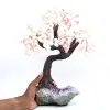 Albero minerale con base in ametista e foglie in quarzo rosa - 17