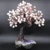 Albero minerale con base in ametista e foglie in quarzo rosa - 0