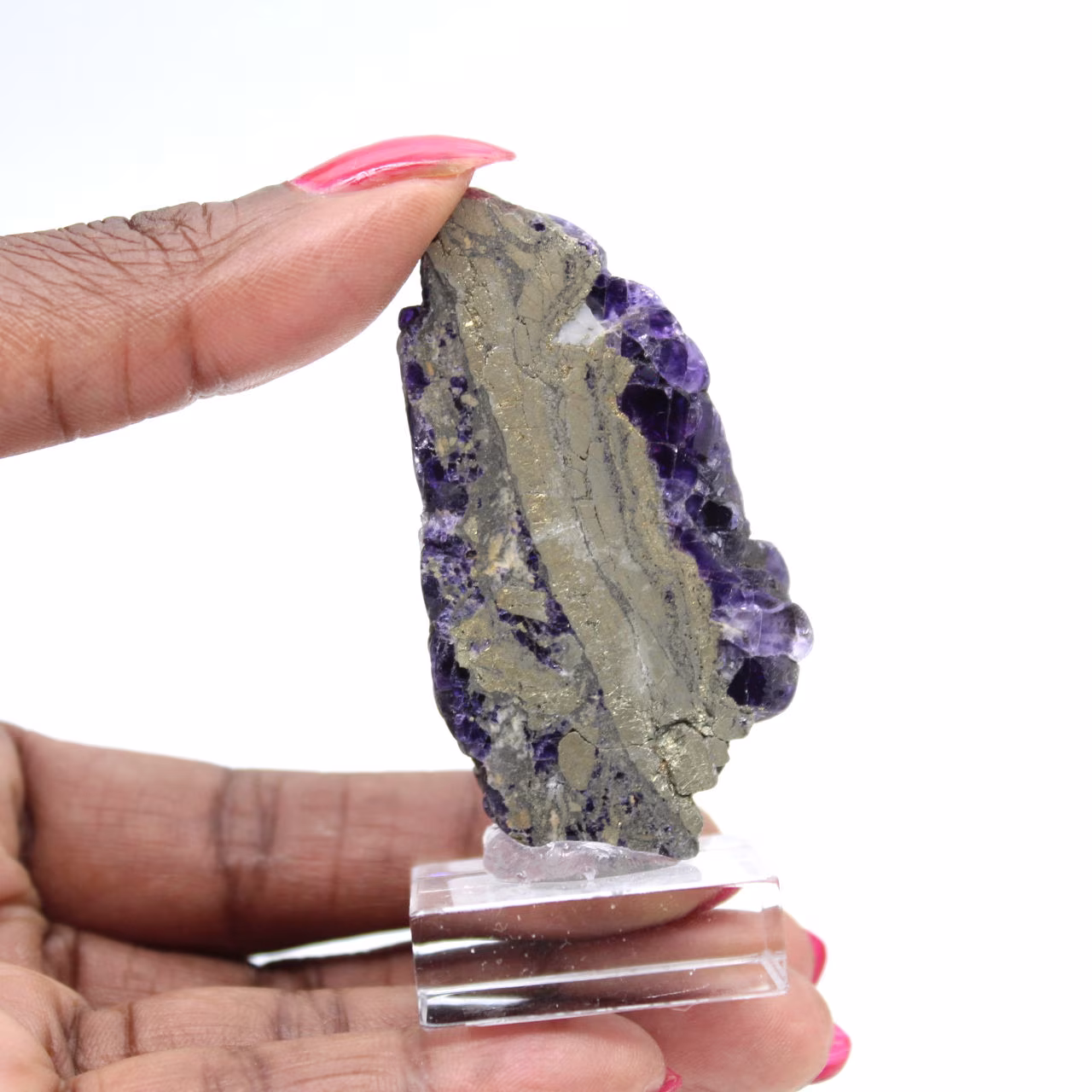 Fetta di pietra di Fluorite Pirite lucidata