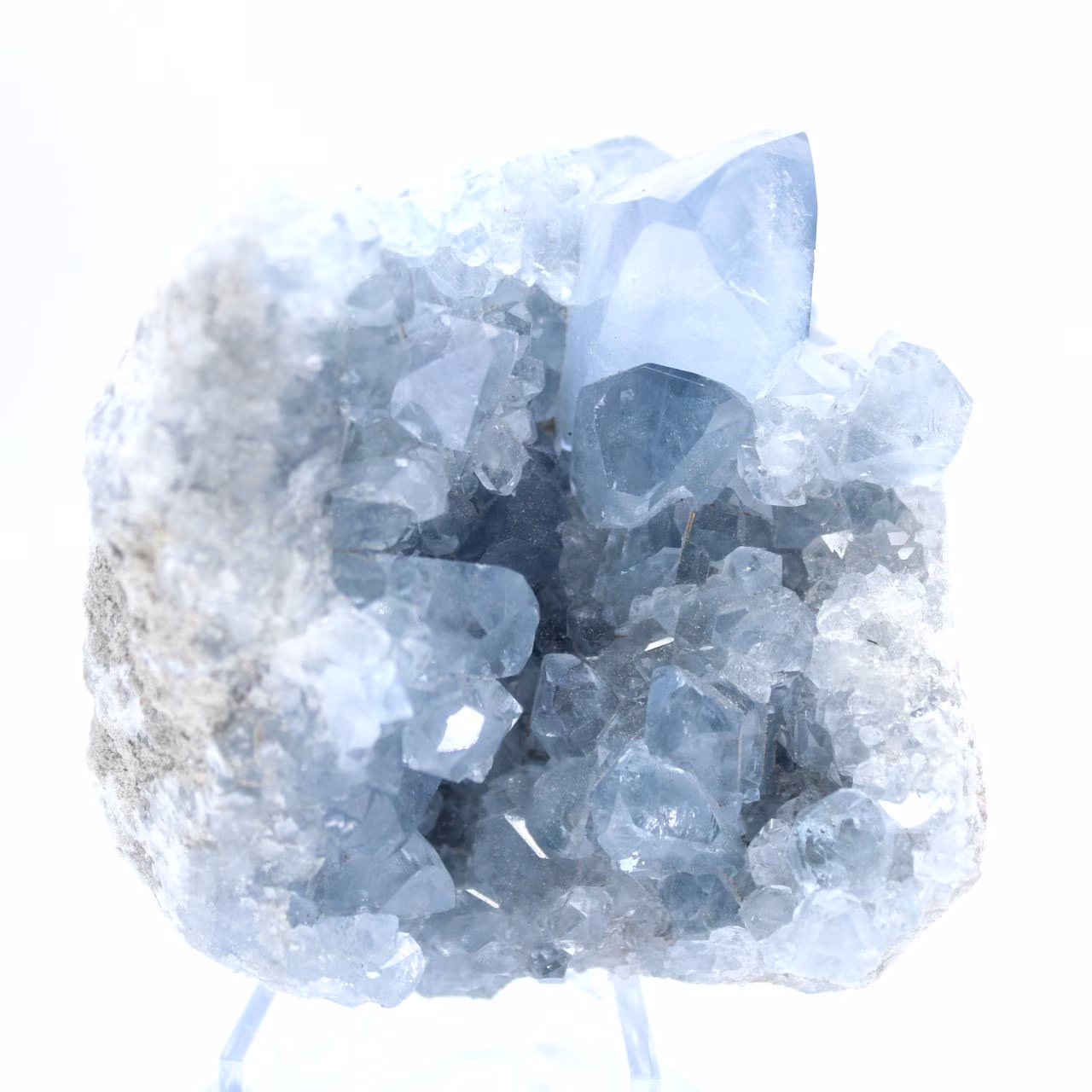Esemplare di celestite blu con cristalli lucenti