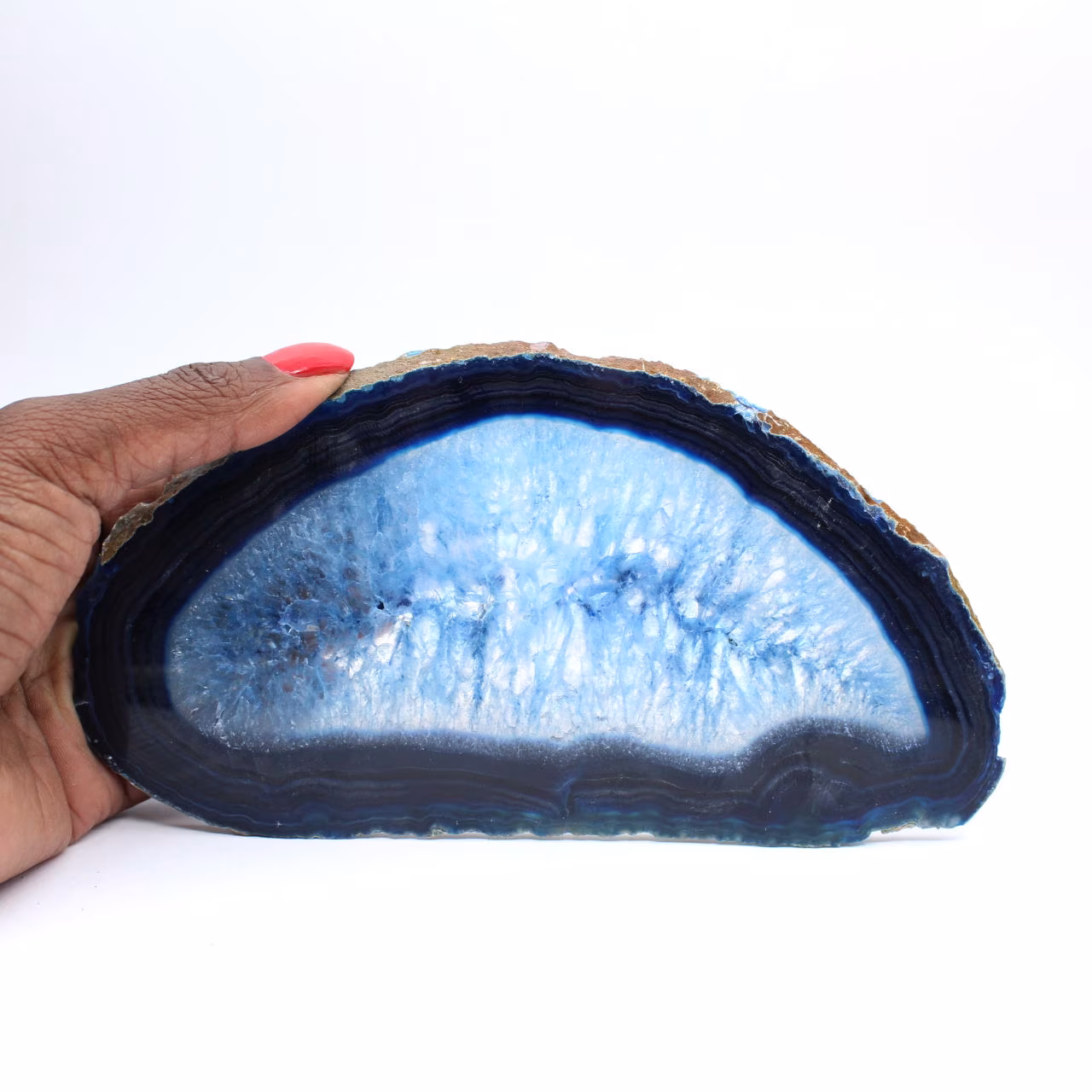 Fetta allungata di agata blu di origine brasiliana