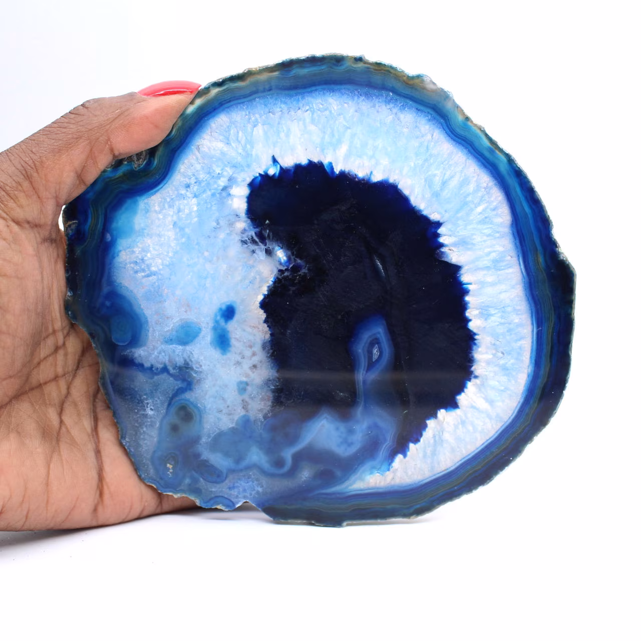 Fette di agata blu lucidate per decorazione e studio