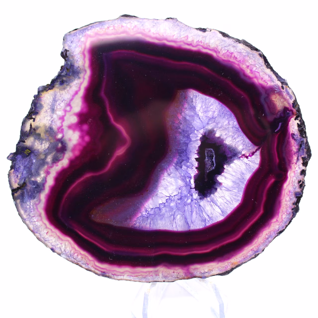Grande fetta di agata viola brasiliana per uso interno.