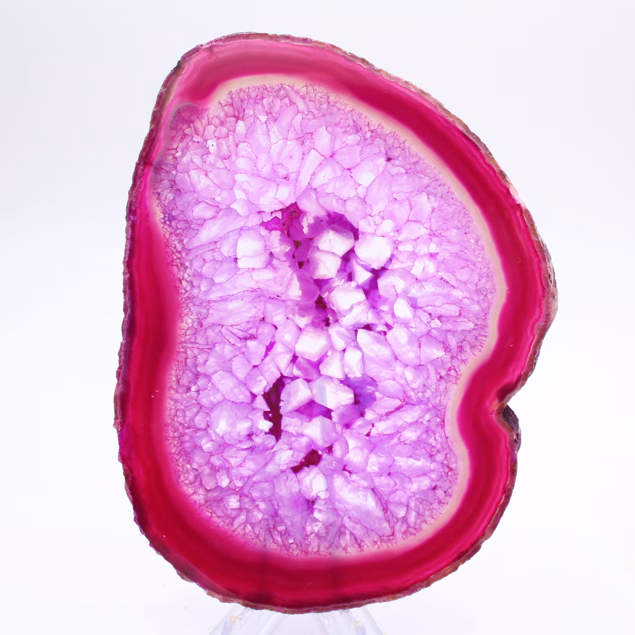 fetta di agata lucidata, tinta di rosa