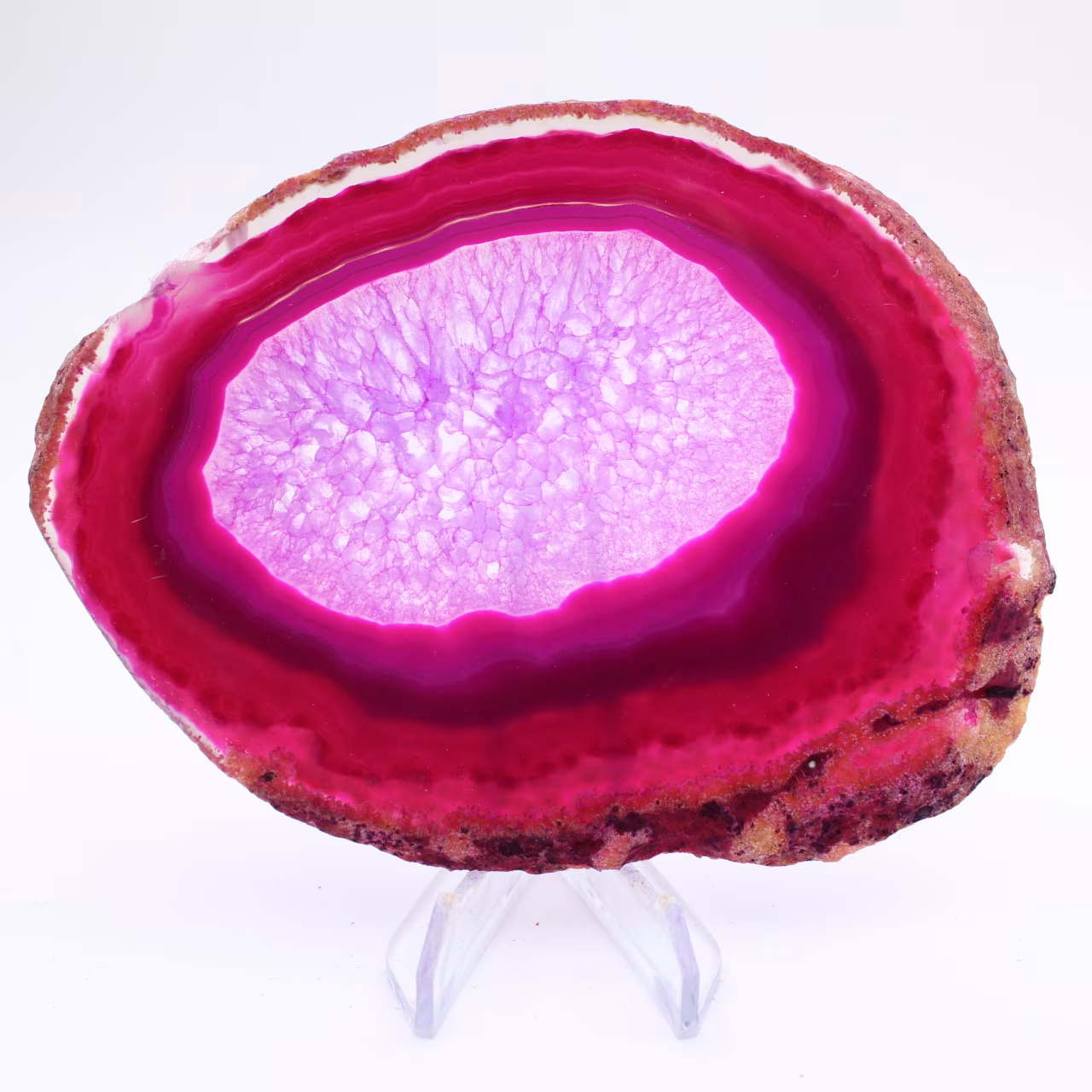 Fetta decorativa di agata rosa tinta