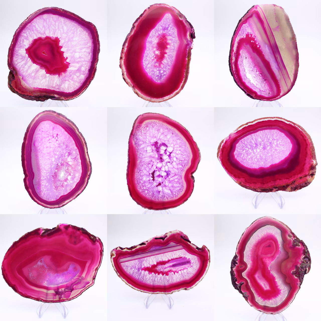 Fetta lucida di agata rosa tinta