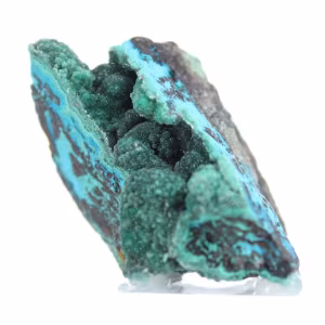 Brocantite cilena grezza, pezzo da collezione su base