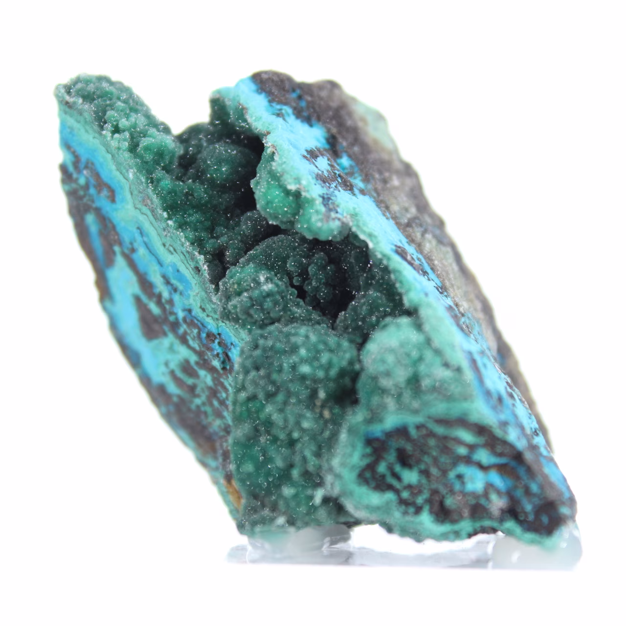 Brocantite cilena grezza, pezzo da collezione su base