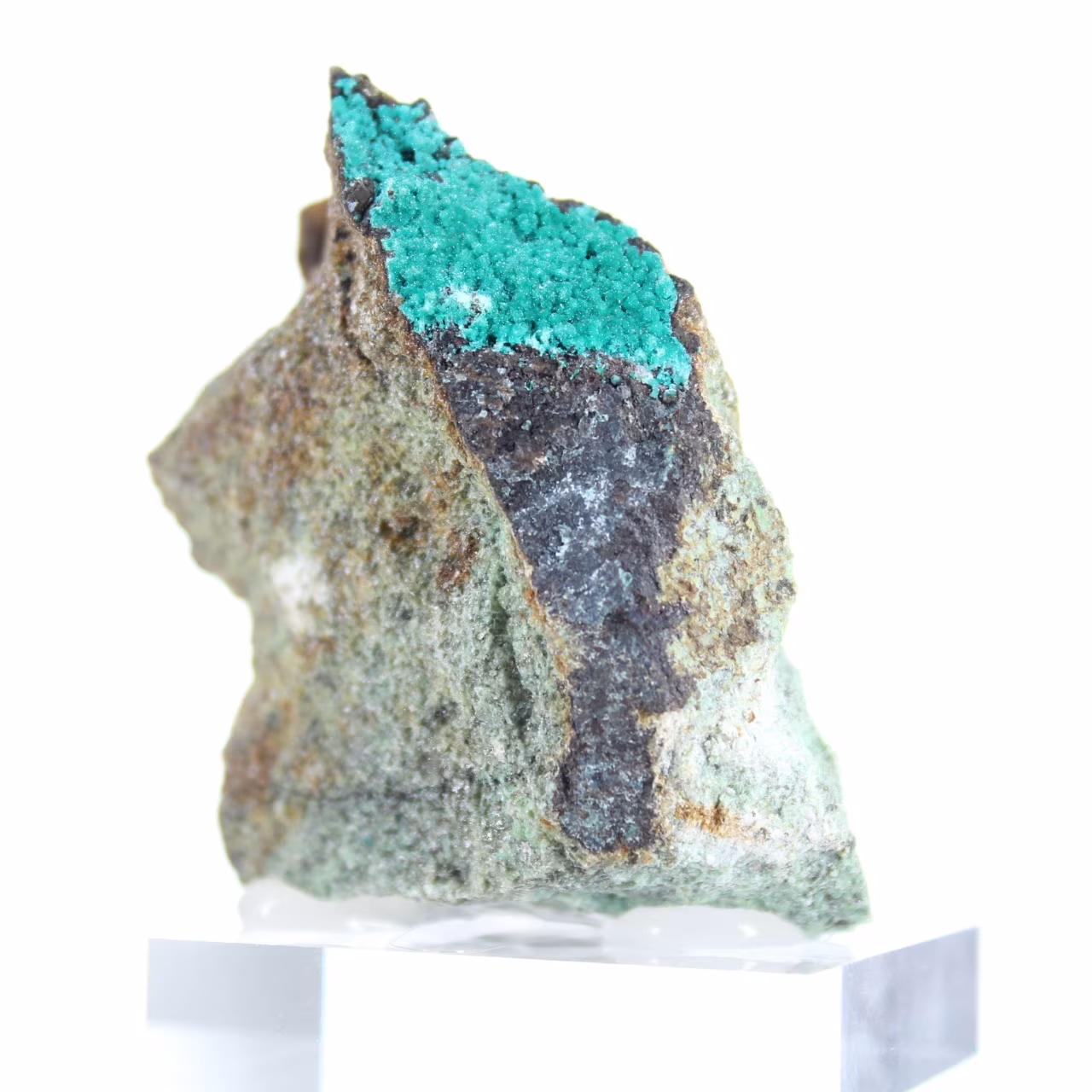 Brochantite grezza dal Cile - Cristalli naturali su un supporto