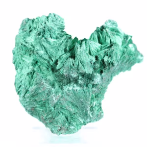 Esemplare di malacite in fibre verdi dal Congo, espositore acrilico