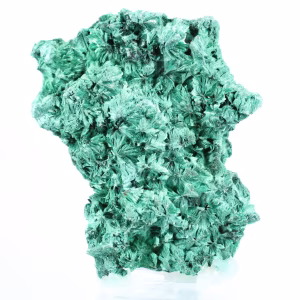 Malacite fibrosa dal profilo piatto dalla RDC, minerale decorativo su base