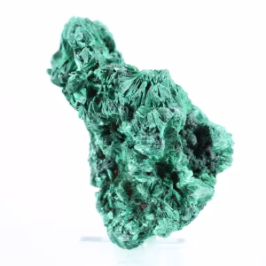 Pietra di malacite dalla RDC in fibre raggianti, base acrilica
