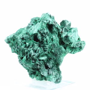 Malacite naturale a struttura fibrosa dal Congo, pezzo su base