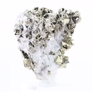 Cristalli ottaedrici naturali di pirite provenienti dal Perù su una base